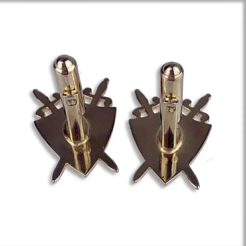 Crossed Swords & Shield Gold Tone Cufflinks Knight Heraldry Hickok Vintage L1